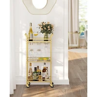 Boutique Home Tempered Glass Gold Bar Serving Cart
