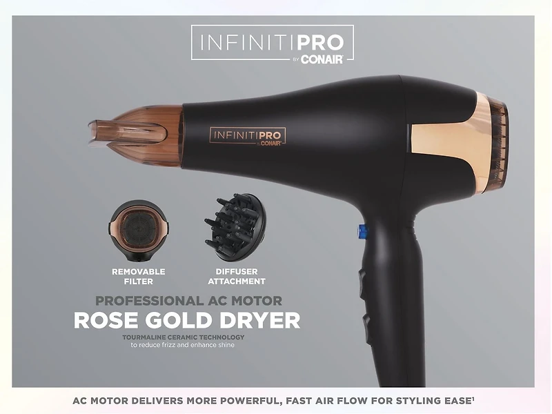 Sèche-cheveux Infinitipro par Conair ®, rose doré, moteur à CA de 1875 Watt - cadeaux pour elle Sèche-cheveux
