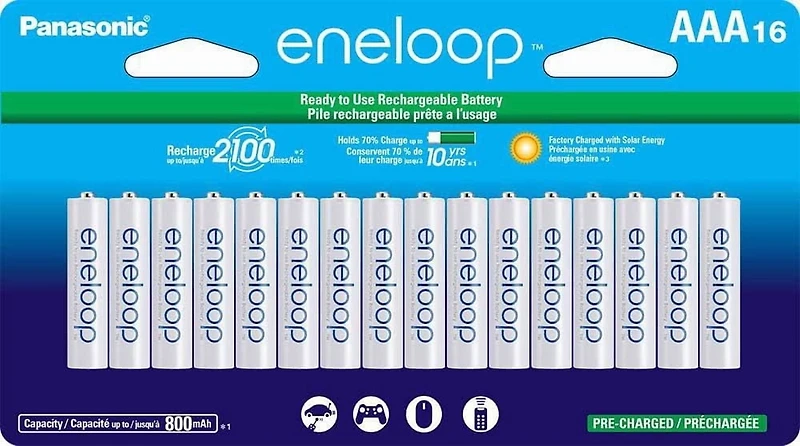 Panasonic Eneloop Piles rechargeables pré-chargées AAA 2100 cycles Ni-MH, (Paquet de de 16)