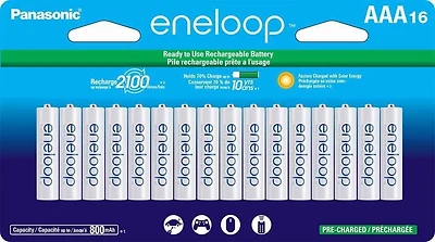 Panasonic Eneloop Piles rechargeables pré-chargées AAA 2100 cycles Ni-MH, (Paquet de de 16)