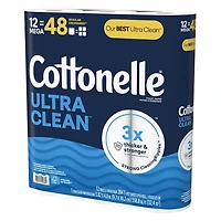 Cottonelle Ultra Clean Toilet Paper, 12 Mega Rolls, 284 Sheets per Roll