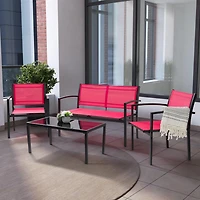 Ensemble de salon de jardin CorLiving Everett, 4 pièces, résistant aux intempéries, en maille et acier, sans coussins, avec chaises, causeuse et table, rouge