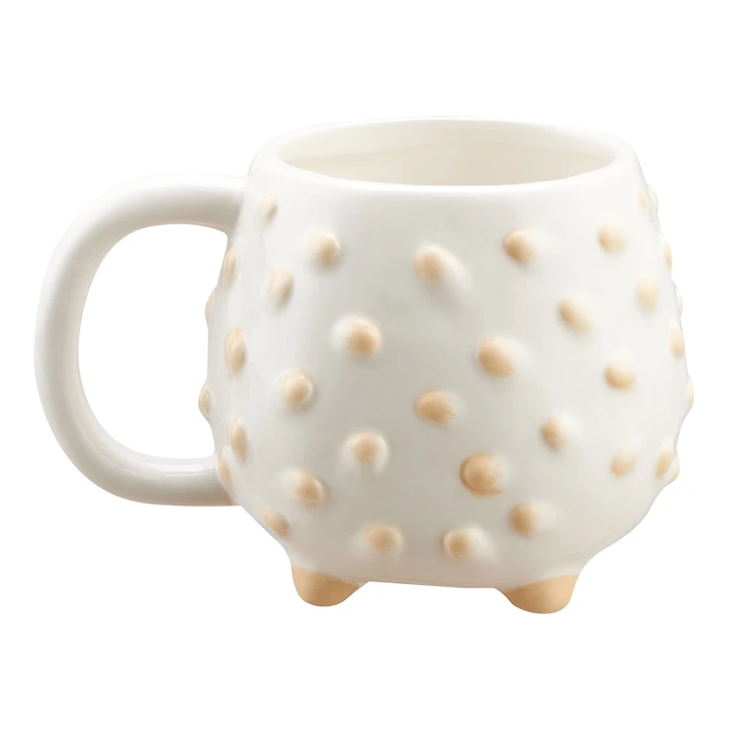 Mainstays Tasse en céramique sculptée en forme de porc-épic blanc et beige, 17,25 oz, 1 Pièce