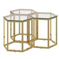 Table d'Appoint Contemporaine en Métal et Verre, Jeu de 3 - Or