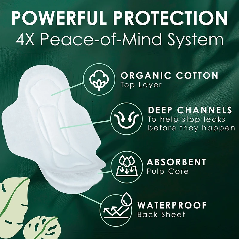 L. Ultra Thin Pads for Women, Organic Cotton Top Layer, Super Absorbency, Menstrual Pads with Wings, 42 Count