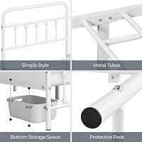 Fullfurnique Metal Platform Bed with High Headboard and Footboard for Adults, Twin, White