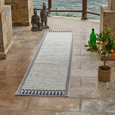 Tapis d'interieur et d'exterieur vintage Rug Branch Maise, bleu creme, motif floral - Entree, couloir, salle de bain et cuisine