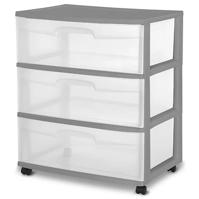 Grand chariot Sterilite à 3 tiroirs en gris