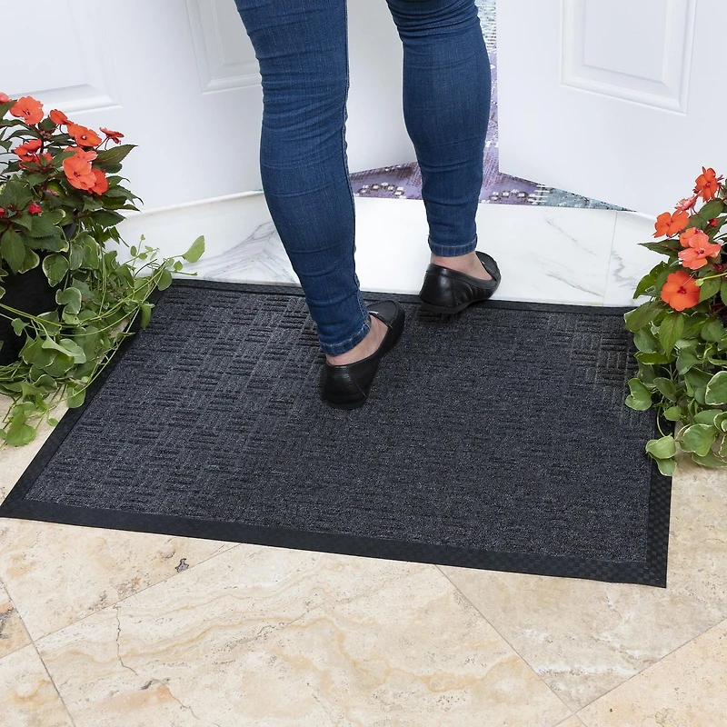 Ottomanson Rubber Collection Non-Slip Doormat, 18" X 30", Black