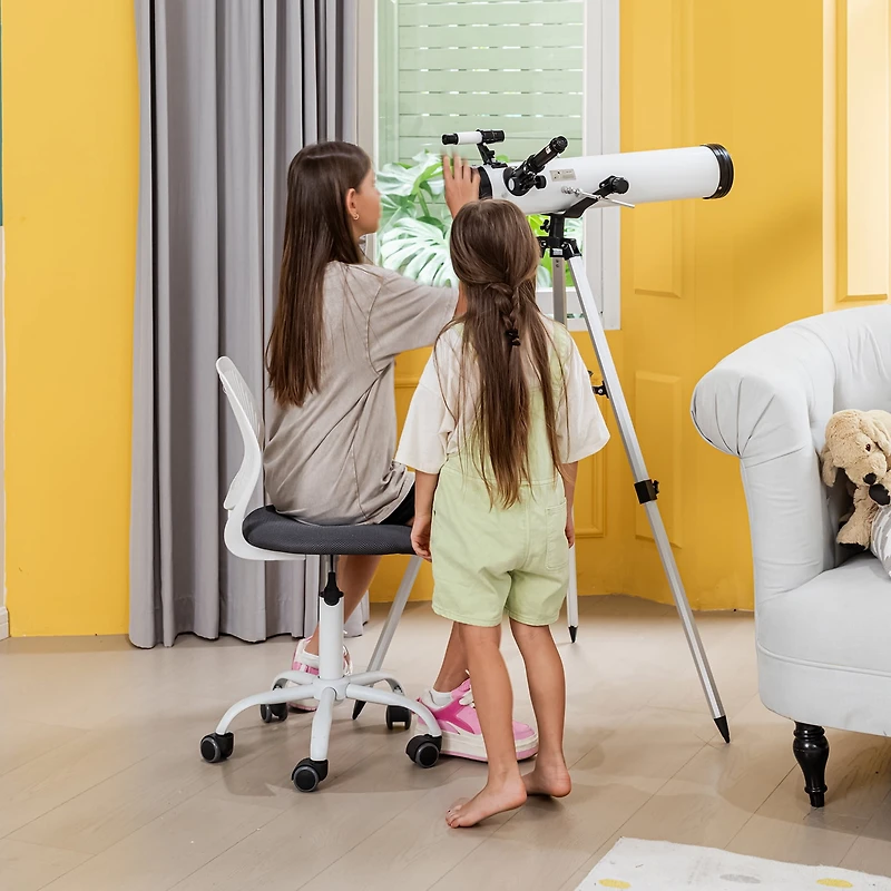 Chaise de bureau ergonomique pour enfant Homy Casa avec roulettes pivotantes et réglables en hauteur, structure robuste, tissu en maille noire