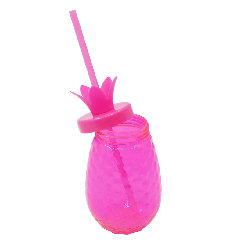 Gobelet en plastique rose ananas Mainstays avec paille, verre, 1 pièce