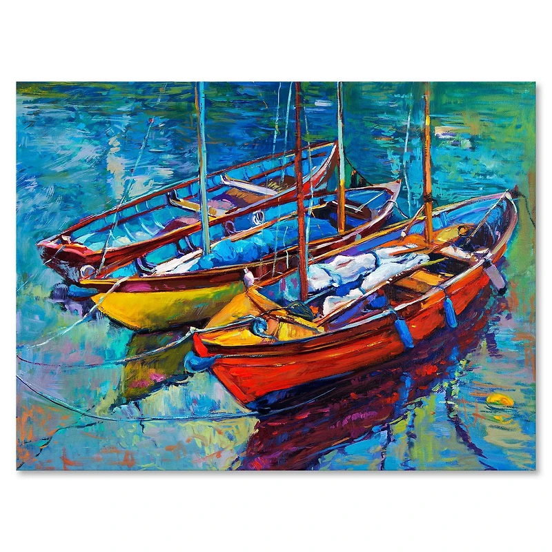 Designart Three Boats In The Harbor Canvas Wall Art
