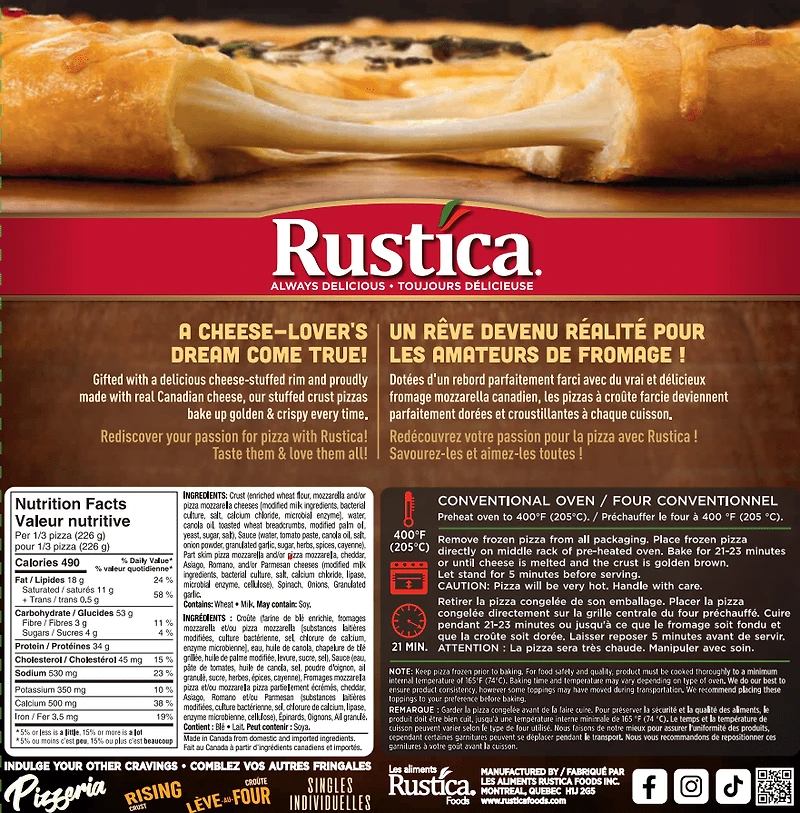 Rustica Stuffed Crust Spinach and Cheese Pizza, 677 g