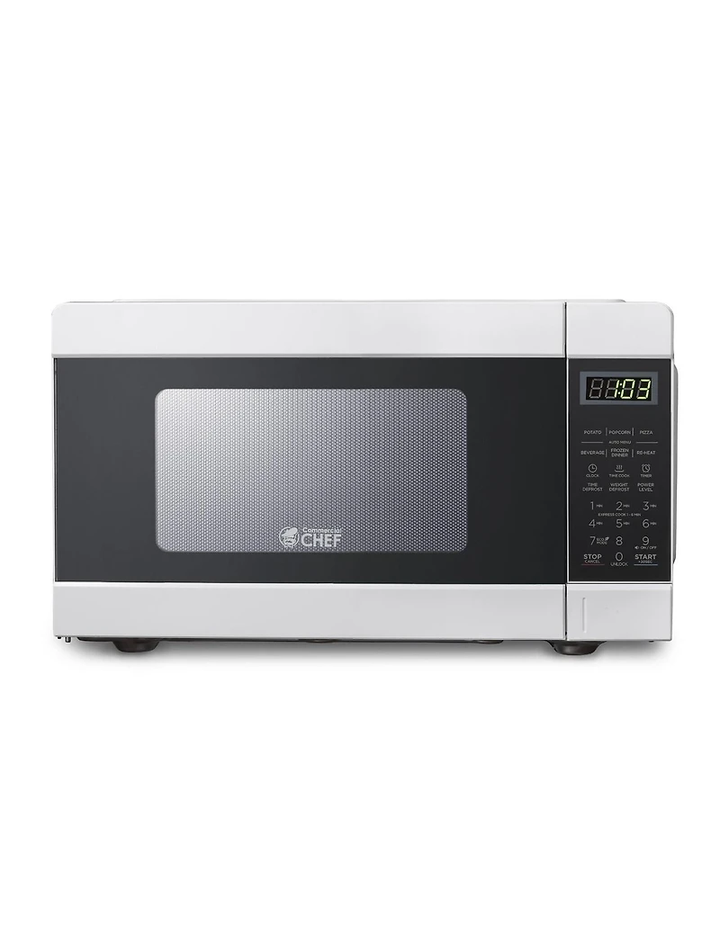 COMMERCIAL CHEF 0.9 Cu Ft Microwave with 10 Power Levels, Push Button and Child Lock, 900 Watt Microwave with Digital Controls, Countertop Microwave with Timer and Quick-Touch Menu, White