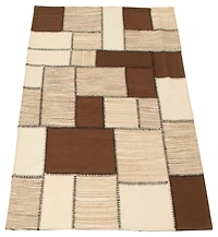 ECARPETGALLERY 4'7" x 6'7" Flat-weaves & Kilims Moldovia Patch Hand Made Area Rug for Living Room, Dining Room and Bedroom in Brown