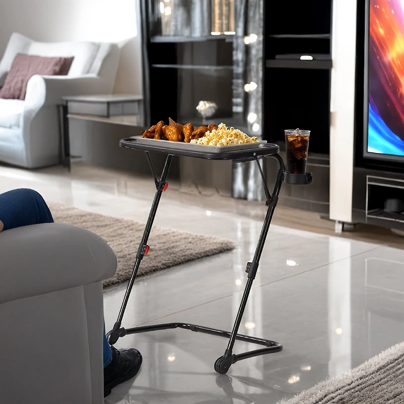 Table à micro-ondes pliable portable Homy Casa avec porte-gobelet fixe et hauteurs ajustables