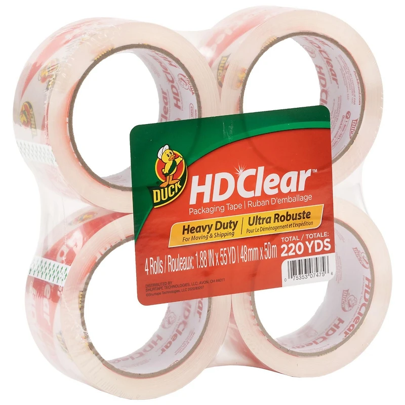 Duck Brand HD Clear Heavy Duty Packing Tape, 1.88 in. x 54.6 yd.,, 4 Pack