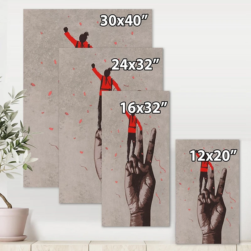 Designart Victory Sign With Man With Arm Raised Canvas Wall Art