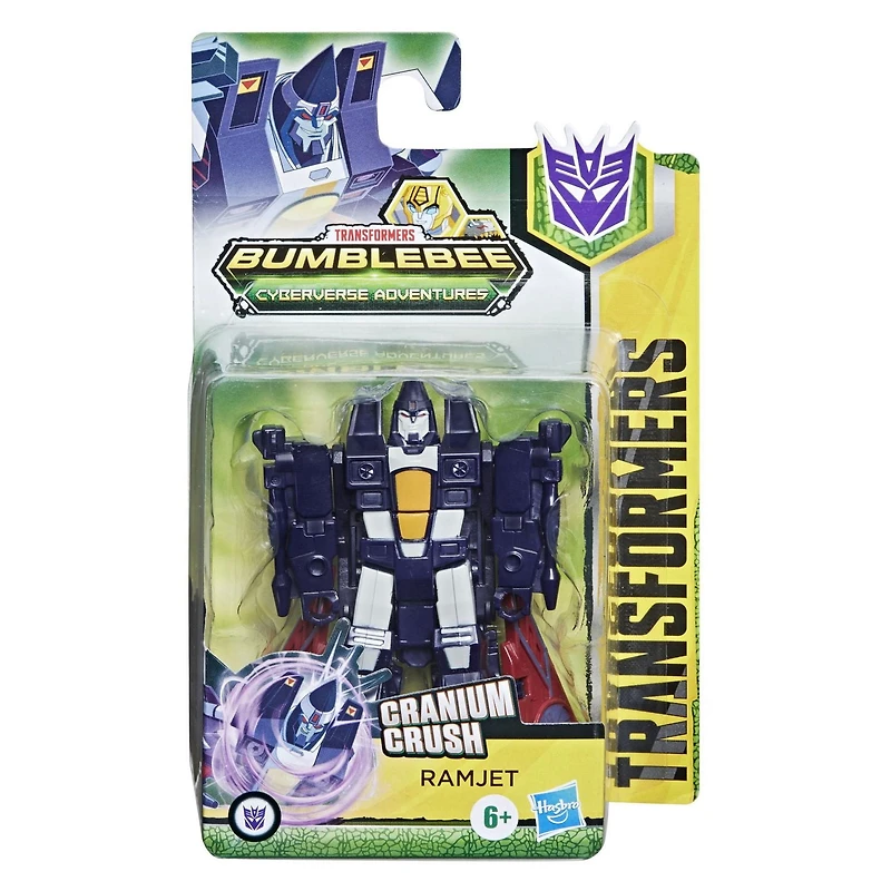 Transformers Bumblebee Cyberverse Adventures Dinobots Unite, figurine Ramjet Action Attackers de 9,5 cm, classe Éclaireur, Cranium Crush