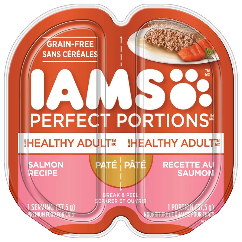 Nourriture humide sans céréales pour chats IAMS Perfect Portions Healthy Adult Pâté recette au saumon 75g