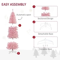 HOMCOM 6FT Artificial Christmas Tree Holiday Xmas Holiday Pencil Tree Decoration with Automatic Open for Home Party, Pink