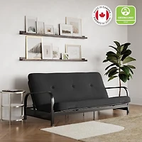 Mainstays Black Metal Arm Futon Frame with 6 inch Full Size Mattress & Retainer Covers, Futon with mattress