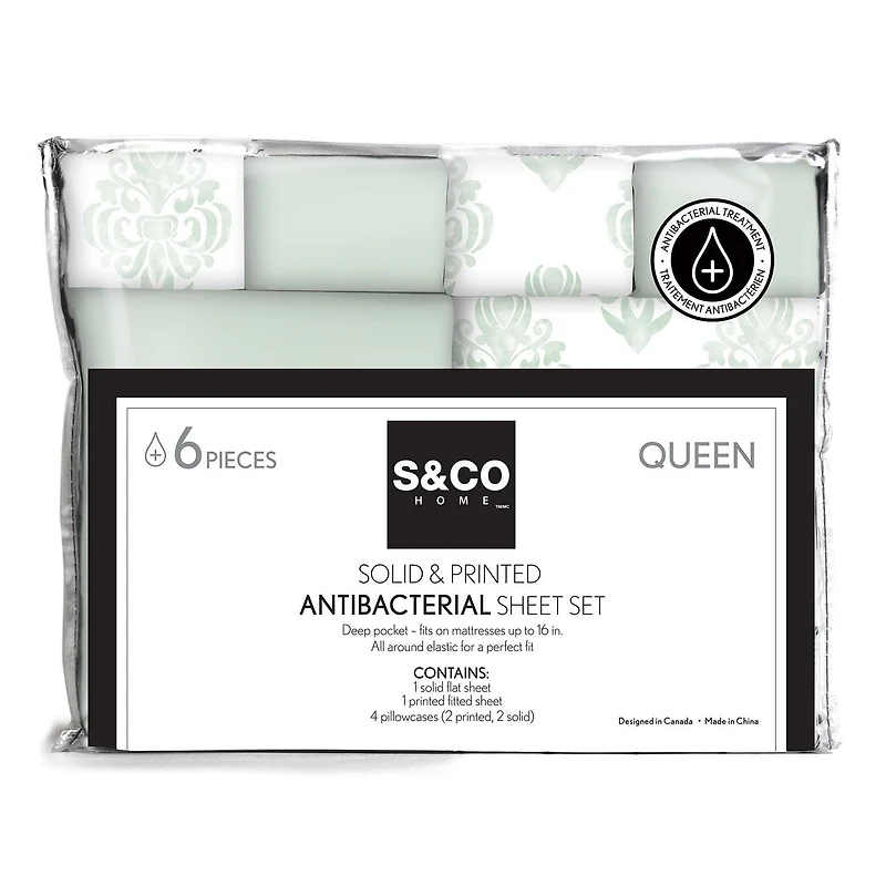 Safdie & Co. Premium Ultra Soft Bedding Antibacterial Sheet Set 6PC Double Sage