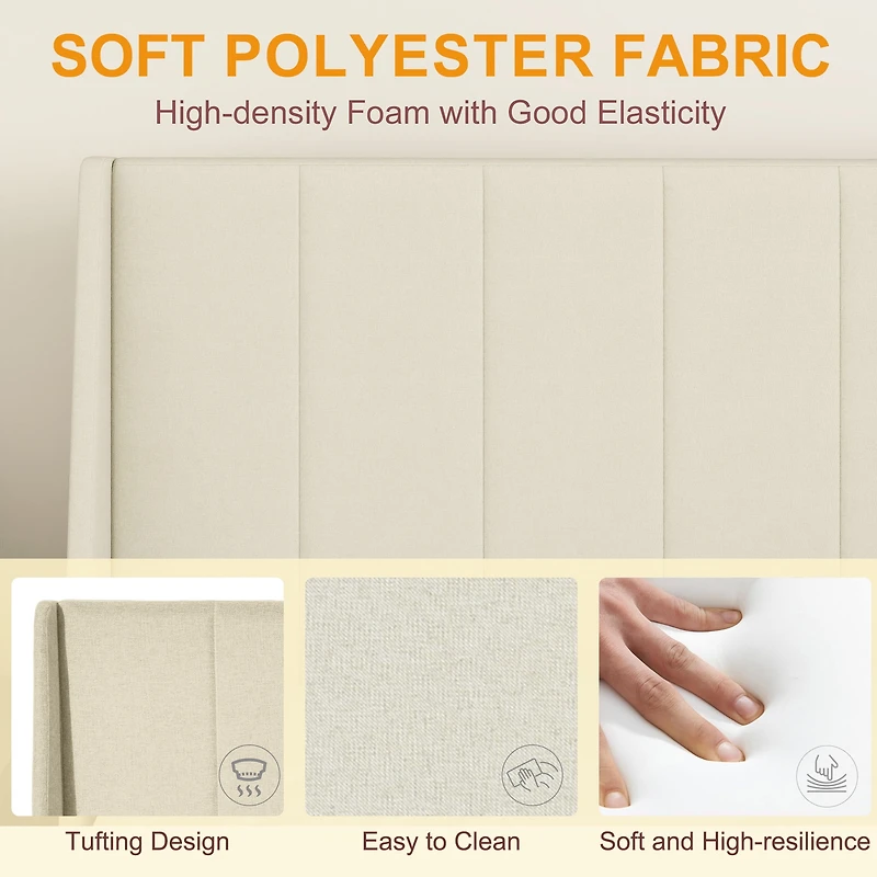 Lit plateforme rembourré Homy Casa avec ports USB et tiroirs de rangement, Queen, beige