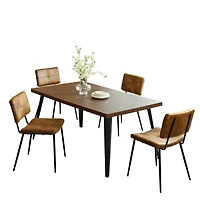Homy Casas 5 Pieces Faux Suede Chair Dining Set - Faux Walnut