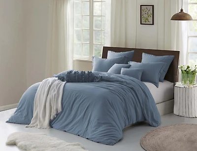 Natural Crinkle Fabric Ultra Soft Solid Duvet Cover Set - Zipper Closure