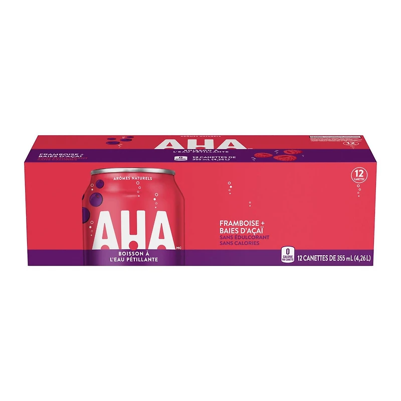 AHA Framboise + Baies D'Acai Fridge Pack Cannettes, 355 mL, 12 Pack
