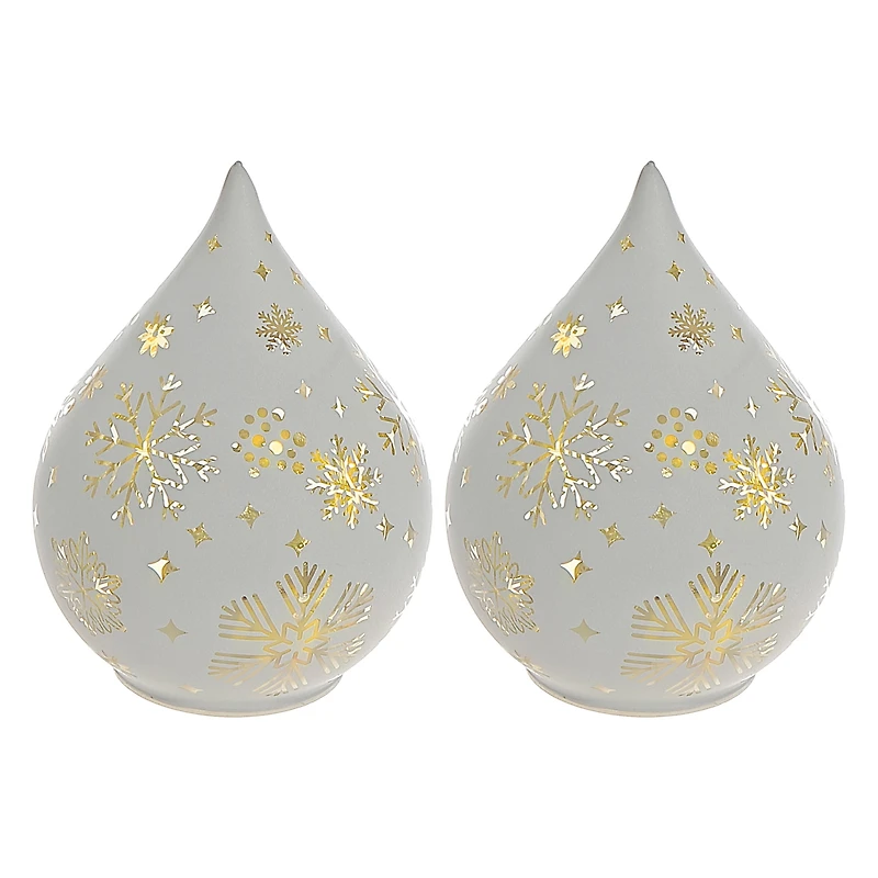 Led Teardrop Glass Stand (Snowflakes) (White) - Set of 2