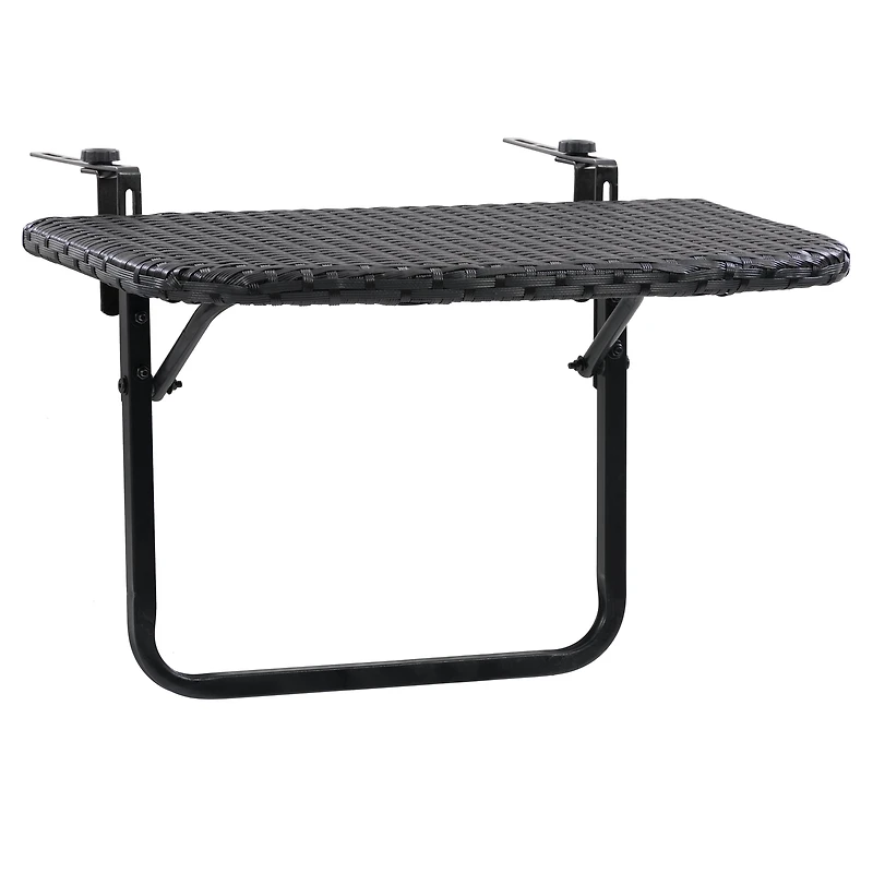 Table de balcon pliante d'extérieur CorLiving Parksville en résine tressée et acier, noire