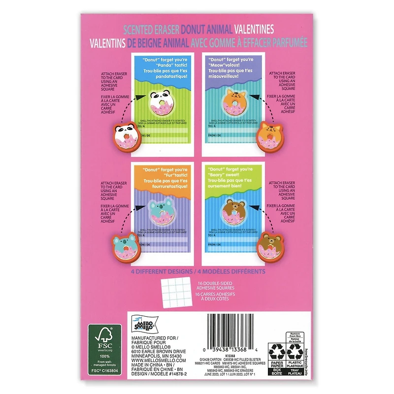 Mello Smello 16CT Donut Animal Valentines Kiddie Cards