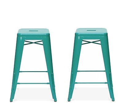 Tabouret Tolix turquoise, structure en métal massif, comptoir (24 '' - 27 ''), chaise tabouret Idéal pour comptoir d'îlot de cuisine. set2