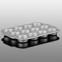 Starfrit The Rock Wave 12 Cup Non-Stick Muffin Pan - Durable Carbon Steel - Oven Safe - PFOA Free - Easy to Clean - Grey