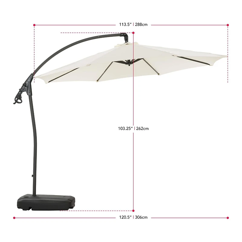 CorLiving Endure 9.5ft Cantilever Outdoor Patio Umbrella with Fillable Wheeled Base and Aluminum and Steel Frame