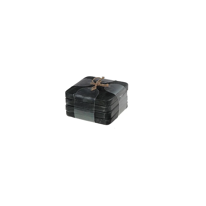 4Pc Marble Square Coaster 4X4" Black