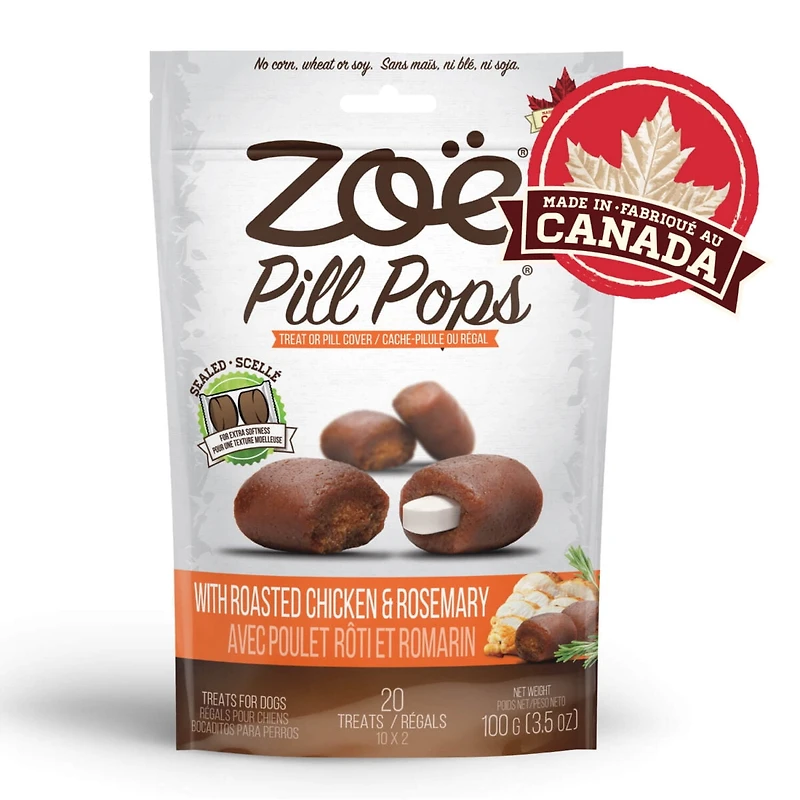 Régals Pill Pops Zoe, Poulet rôti avec romarin pour chiens, 100 G
