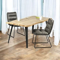 Ensemble de salle à manger 5 pièces Homy Casa 160 cm, table en imitation noyer avec bords naturels et chaises d'appoint rembourrées en similicuir gris