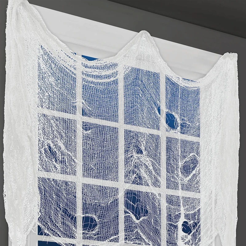 Gaze blanche effrayante d'Halloween, 65"W x 84"H, décoration en tissu, décoration extérieure, par Way to Celebrate