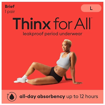 Thinx for All Women's Everyday Comfort Brief Leakproof Period Underwear, Size Large, Black, THINX UW LRG 1
