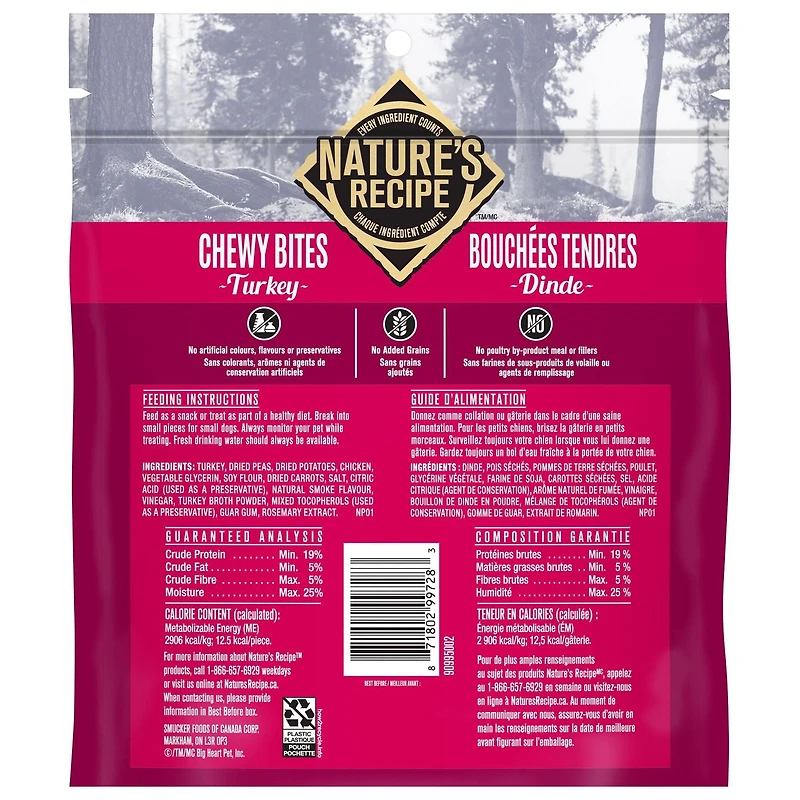 Nature's Recipe Chewy Bites Grain Free Natural Dog Treats, Turkey, Pea & Carrot Recipe