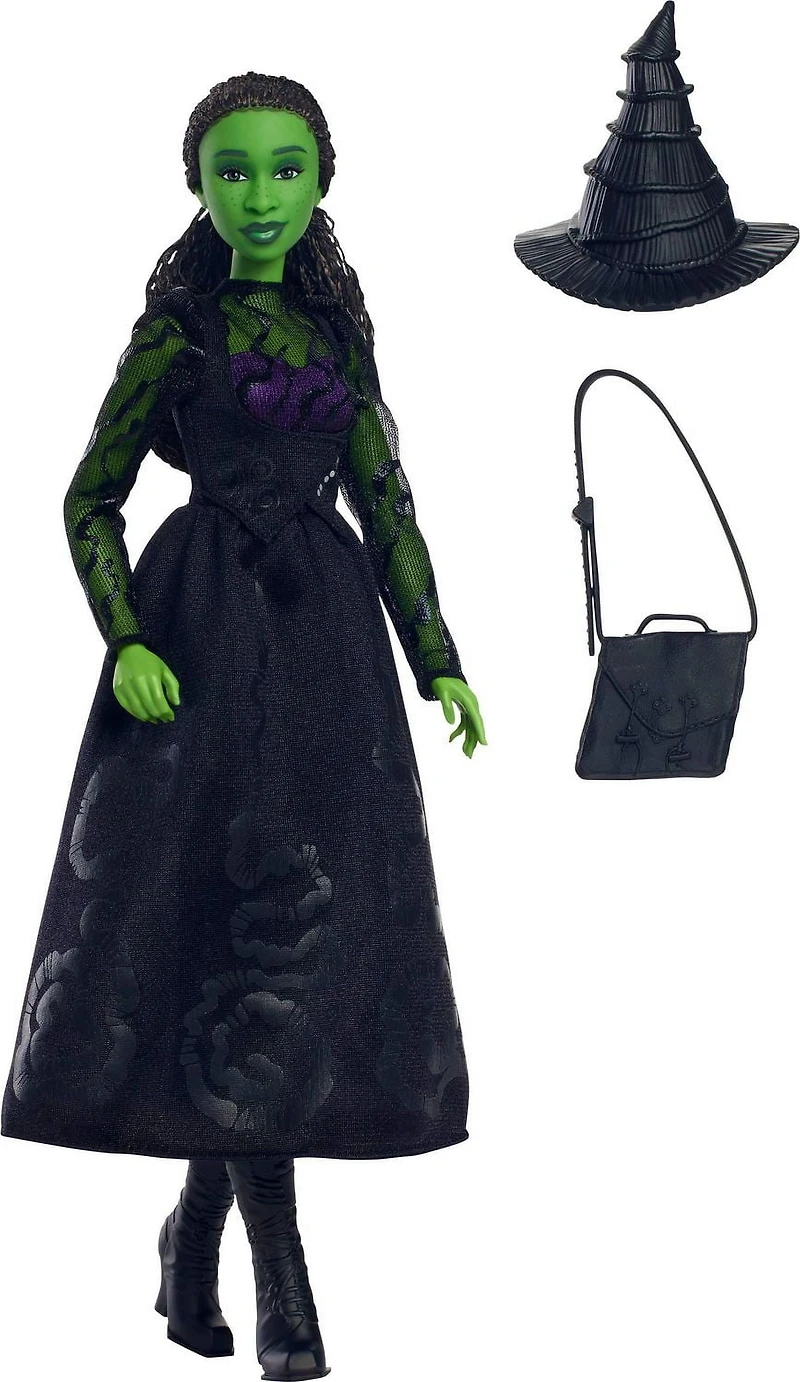 Universal Pictures Wicked Elphaba Fashion Doll & Accessories with Green Skin, Braided Black Hair, Posability & Removable Ballroom Look, Ages 4Y+