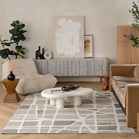 Tapis d'interieur exterieur abstrait Rug Branch Hogar, gris creme, moderne - Salon, chambre, salle a manger et cuisine