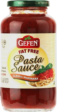 Gefen, Fat Free Marinara Pasta Sauce, Fat Free Classic Marinara Sauce 26oz.
<ul>
<li>Toss and top perfect pasta, pizza, fish, and chicken dishes.</li>
<li>Smooth and flavorful authentic marinara sauce.</li>
<li>All Natural.</li>
<li>Gluten Free.</li>
</ul>