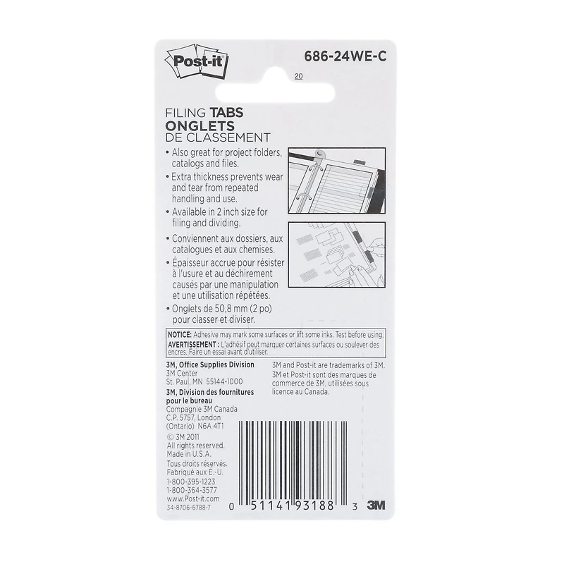 Onglets Post-it® et distributeur portatif, uni, 5 cm (2 po)