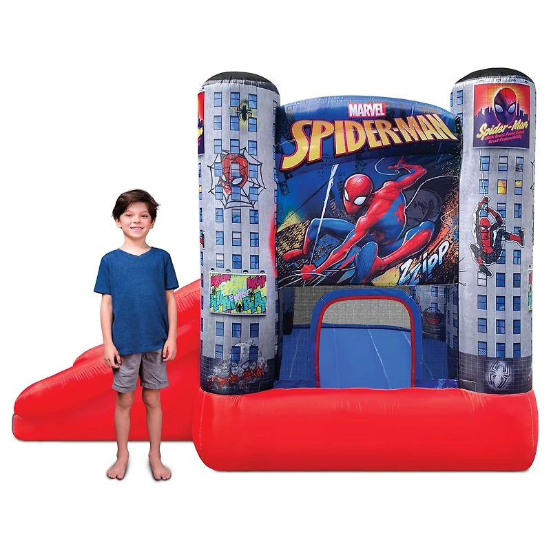 Funormous Disney Spider-Man Outdoor Bounce House with Slide, Plus Heavy Duty Air Blower with GFCI for Kids Ages 3-8 Years