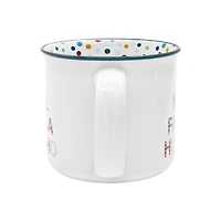 Holiday Time 15 oz Stoneware Christmas Words “NOEL FALALA HOHOHO" Blue Rim Polka Dot Festive Mug
