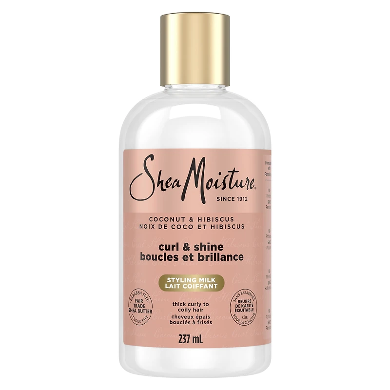 SheaMoisture Curl & Style Milk Leave-In Conditioner for thick, curly hair Coconut & Hibiscus hair conditioner with Silk Protein and Neem Oil 237mL